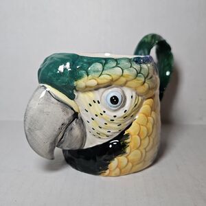 Vintage Fitz and Floyd Parrot Macaw Blue & Green Bird Coffee Mug 1991